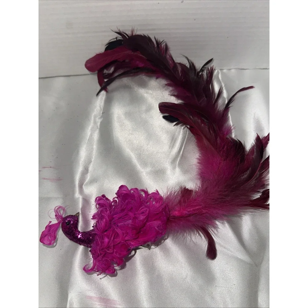 Pink Purple Glitter Peacock Feather Christmas Ornament Clip On Long Tail 16 Inch